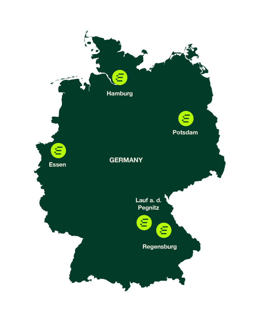 Karte von Deutschland mit den Unternehmensstandorten von Perigus Energy
